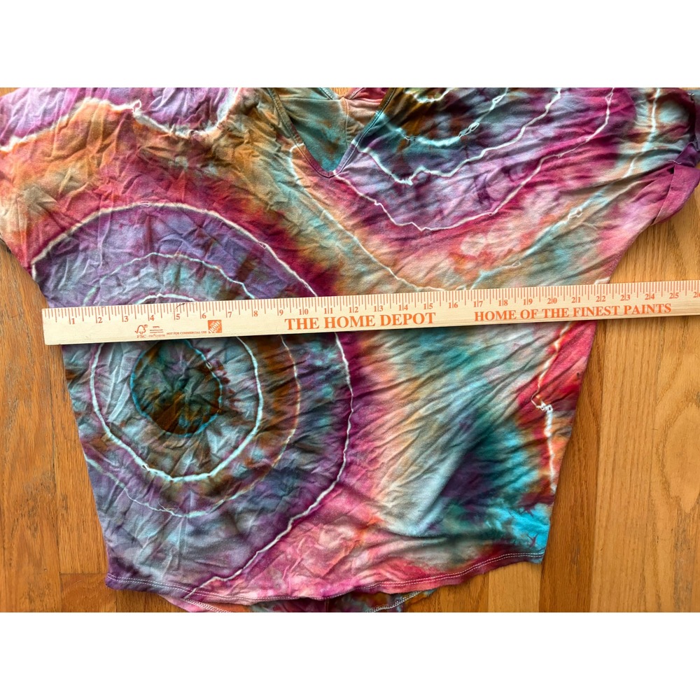 Mi Ami Ice Dye Geode Upcycled V-Neck Dolman Top Small Pink Teal Purple USA - Picture 3 of 5